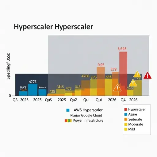 Timeline visualization showing quarterly hyperscaler spending from Q3 2025 through 2026 projections with power infrastructure constraint overlays