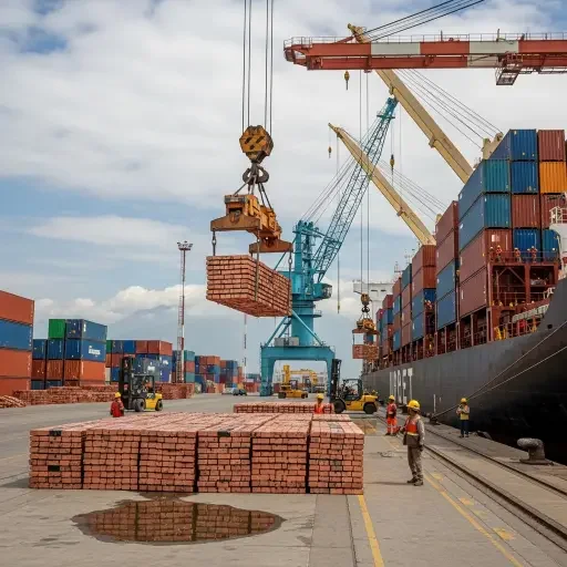Loading copper cathodes at a Chilean port, with cranes and containers visible