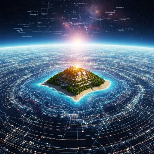 Visualization of optimization space—human-accessible region as small island in vast ocean of possibilities