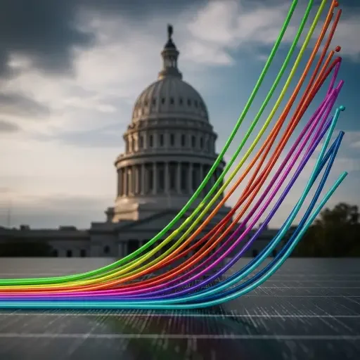 Close-up of municipal bond yield curves widening beside a state capitol dome