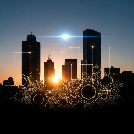 A silhouette of a city skyline at dusk, representing enduring legitimacy built on transparent governance