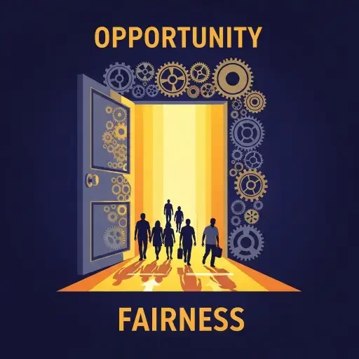 A single, bold captioned image that represents opportunity and fairness in hiring