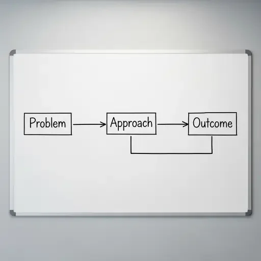 A whiteboard with a minimalist schematic showing