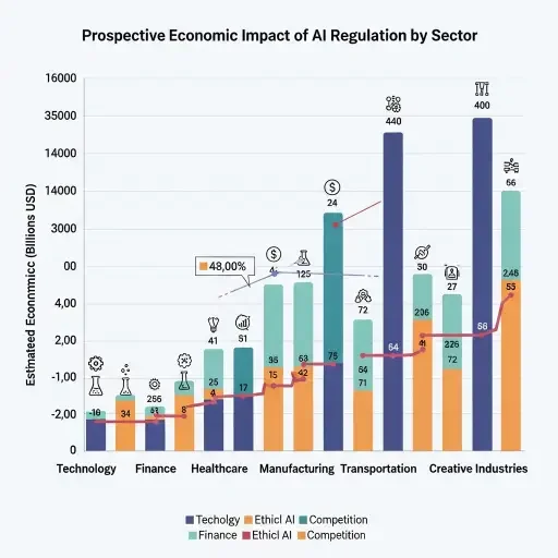 Chart showing prospective economic impact of AI regulation across sectors