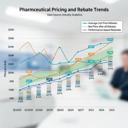 Graphical overlay showing price trend lines with pharmaceutical rebates