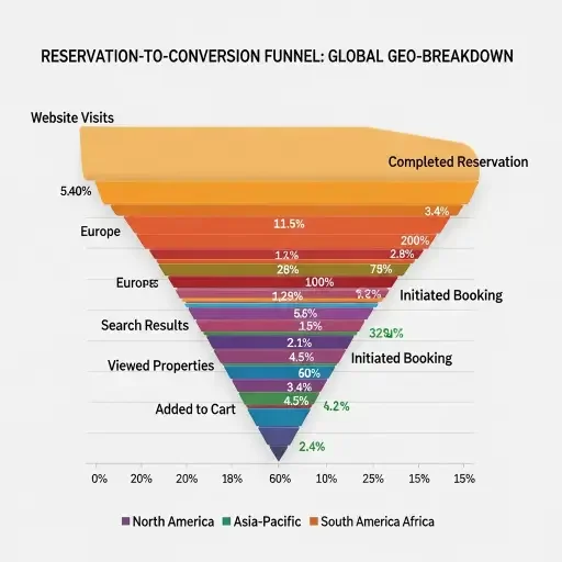Chart placeholder: reservation-to-conversion funnel with geo-breakdown annotations