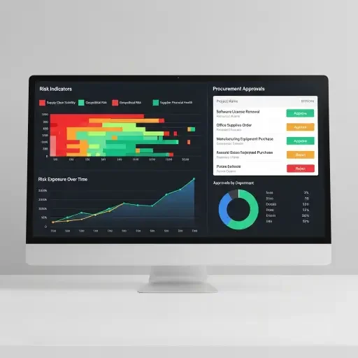 A dashboard with risk indicators and procurement approvals
