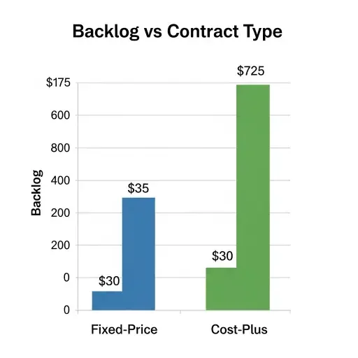 Graphical placeholder showing backlog vs contract type: fixed-price vs cost-plus