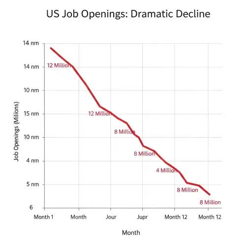 Line graph showing dramatic decline in US job openings from 12
