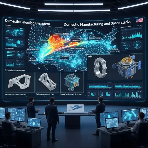 Strategic overview of domestic manufacturing ecosystems showing the integration of additive manufacturing capabilities with aerospace, defense, and space industry supply chains