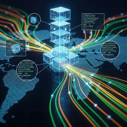 Conceptual illustration of blockchain forensics tracking cryptocurrency flows across international borders